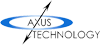 Axus Technology logo, black text with blue circle and arrow